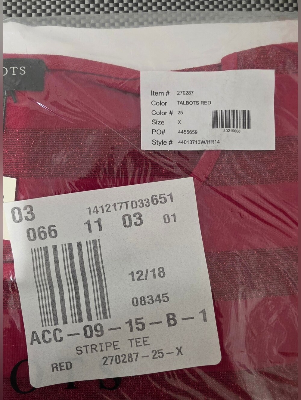 NWT Talbots Woman Striped Shimmer Tee Top Red Burgundy Plus Size X New Sealed - Picture 8 of 8